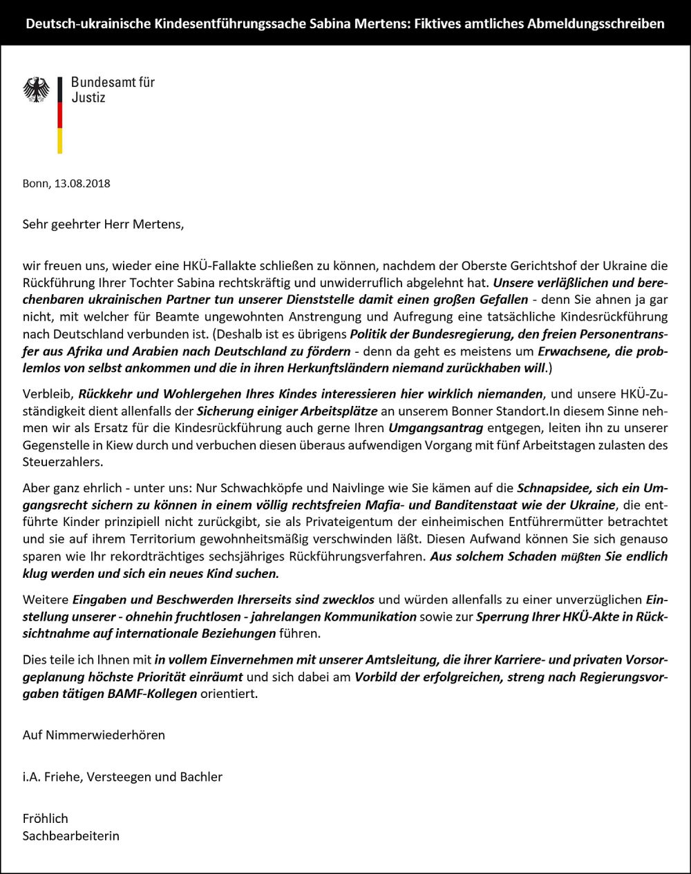 Sabinas Rückführungsverfahren - Fiktive BfJ-Abmeldung